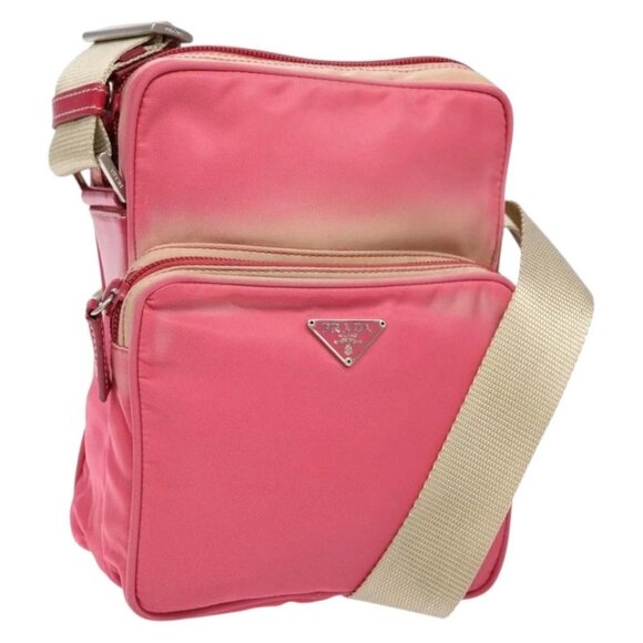 PRADA Shoulder Bag Nylon Pink Silver Auth 138846